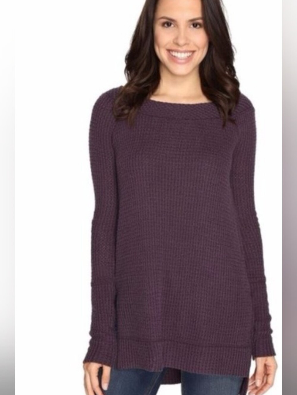 We The Free Waffle-Knit Scoop Neck Sweater - Plum